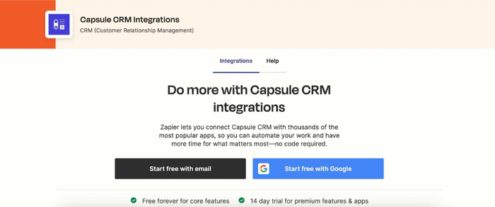 Screenshot of the Zapier connection with Capsule