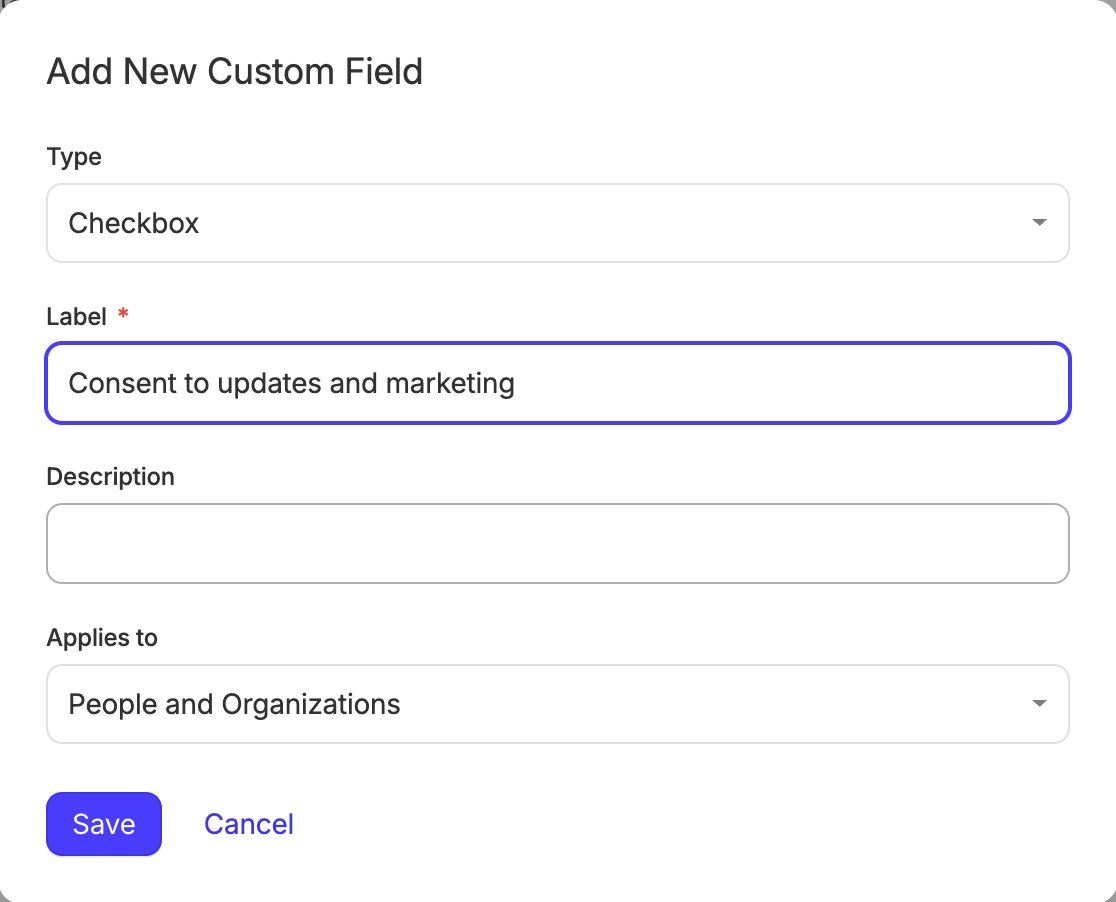 Custom field for marketing consent checkbox