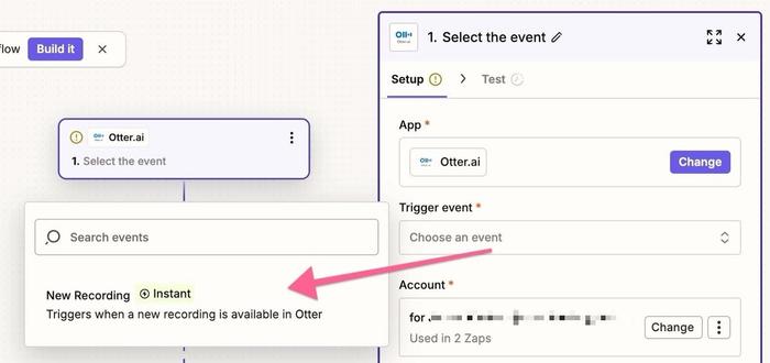 new recording trigger for otter.ai in zapier