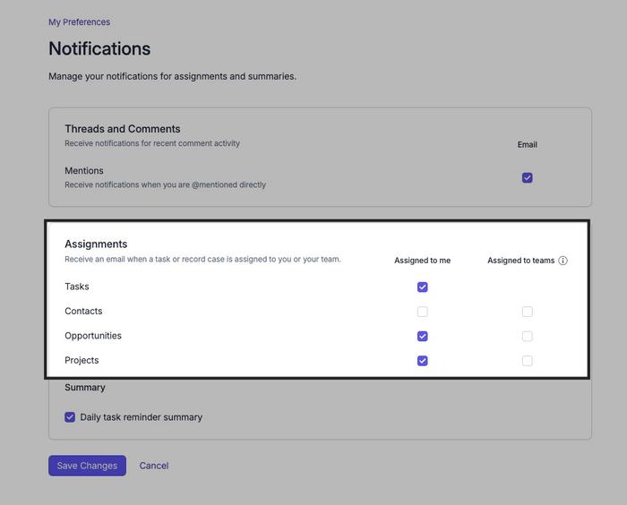 Check box in the user preferences notification section, enabling the daily task reminder email