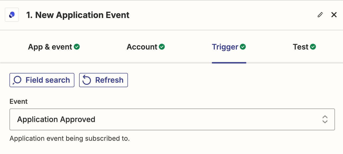 showing application approval as zapier trigger