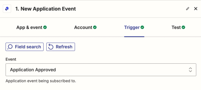 showing application approval as zapier trigger
