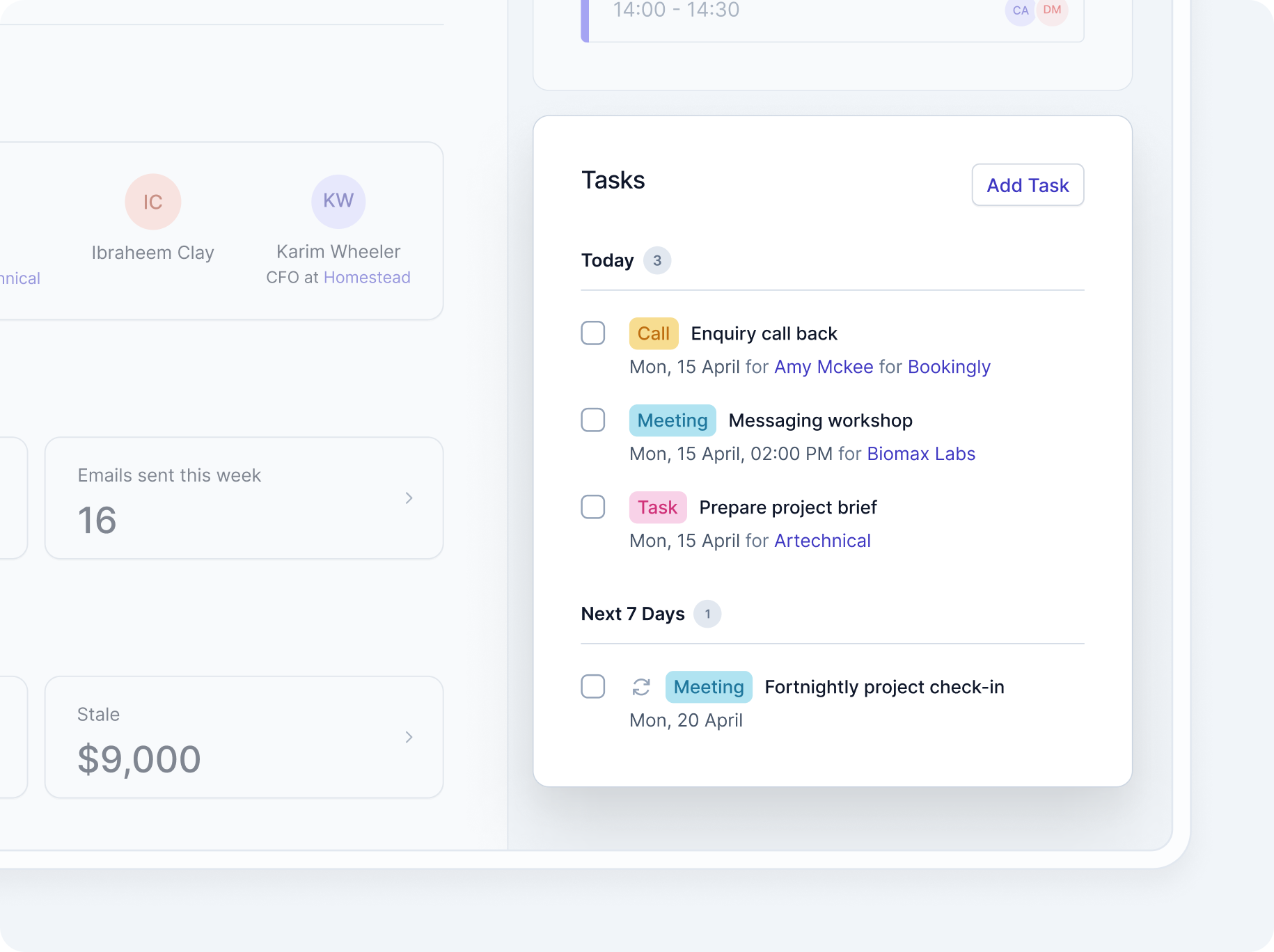 Example of a task list in Capsule