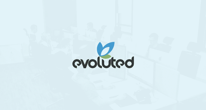 Logotipo evoluído em um fundo azul