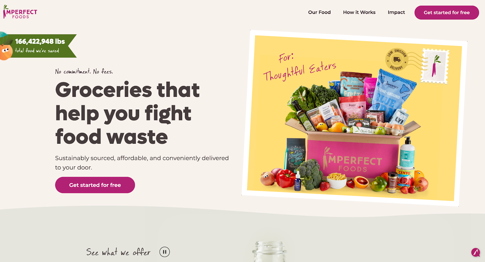 The image is a screenshot for a brand called Imperfect Food who aim to fight food waste