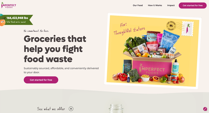 The image is a screenshot for a brand called Imperfect Food who aim to fight food waste