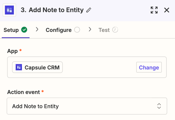 showing the add note event in zapier