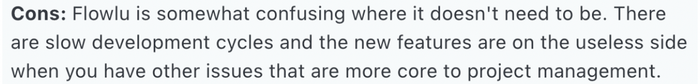 flowlu is somewhat confusing where it doesn't need to be says one customer