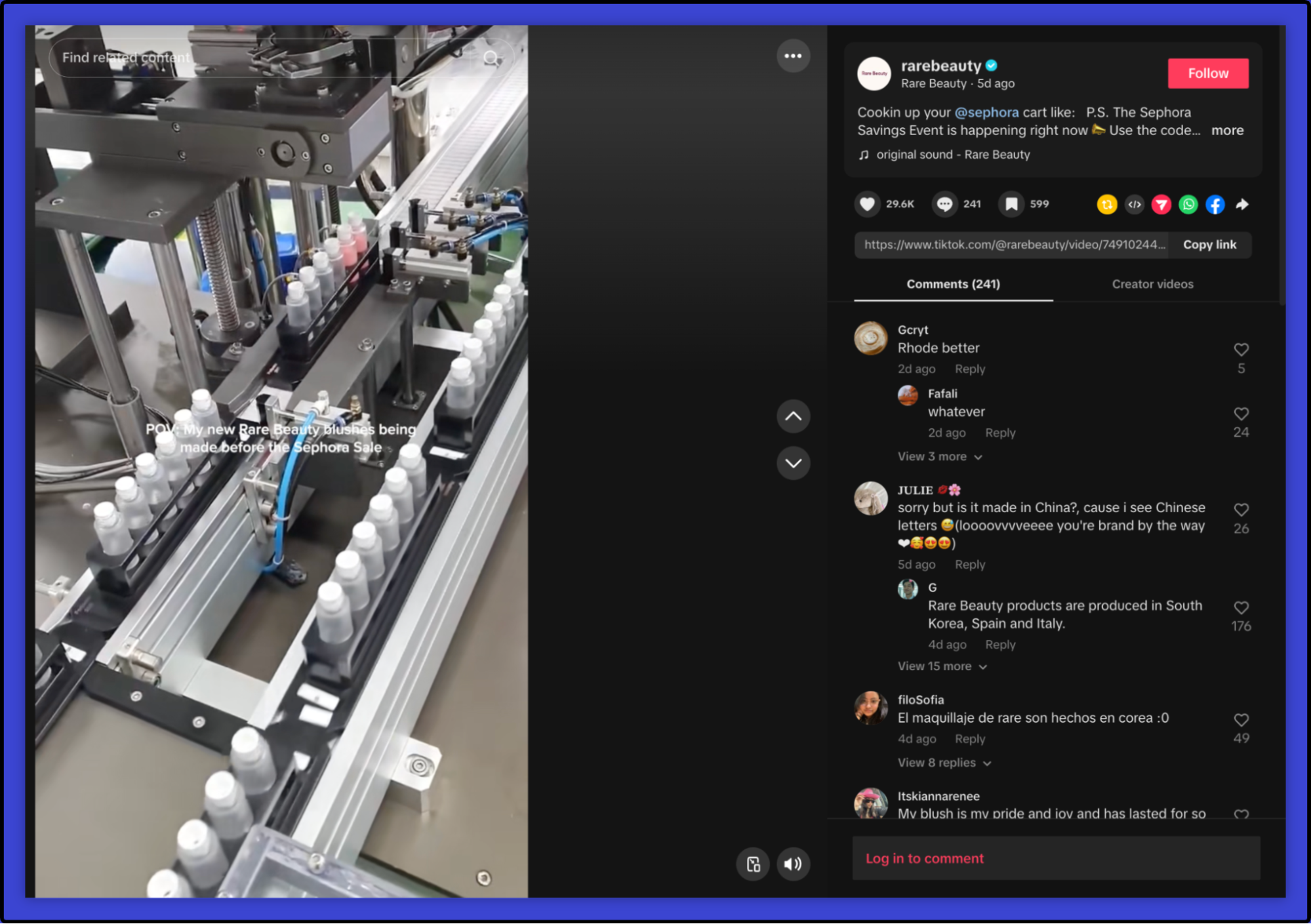 A Sephora advertisement on TikTok.