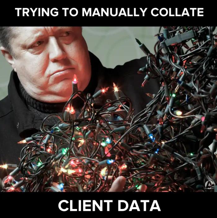 Manually collate client data meme