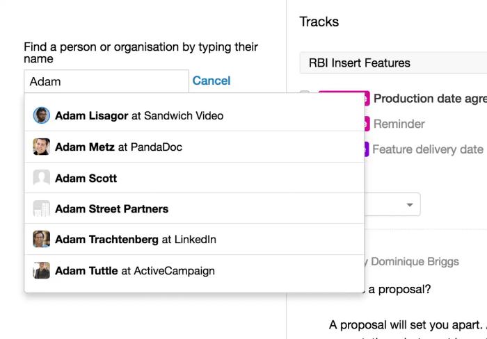 a screenshot of a person or organization by typing their name .