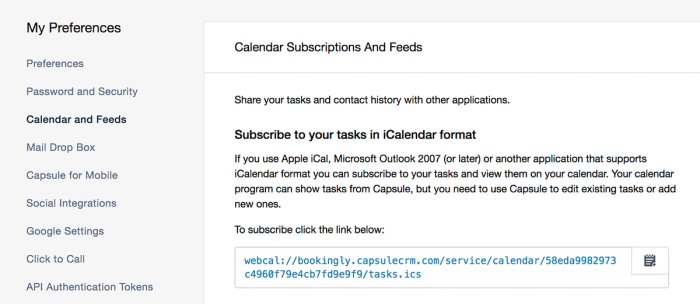 Copy the link to the calendar feed