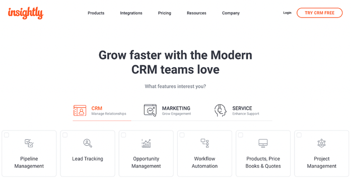 Insightly homepage