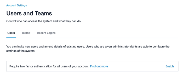 confirmation message that required two factor authentication is enabled on the account