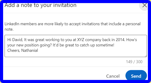 An add a note to an invitation page on Linkedin.