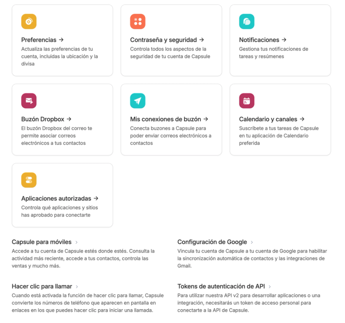 Menú de preferencias del usuario