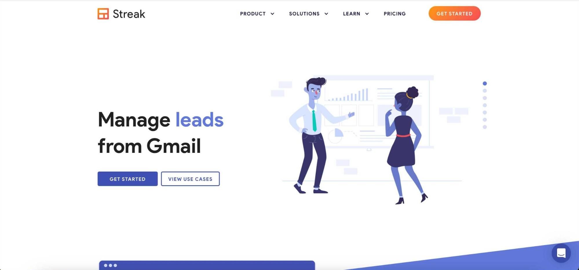 a screenshot of a website that says `` manage leads from gmail '' .