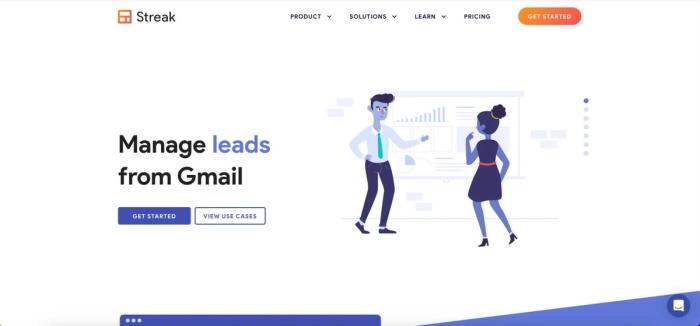 a screenshot of a website that says `` manage leads from gmail '' .