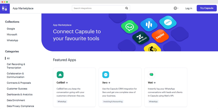 Capsule CRM app marketplace