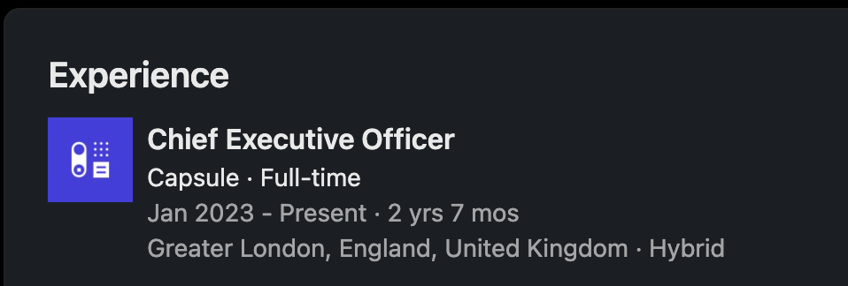 a screenshot of a chief executive officer 's experience