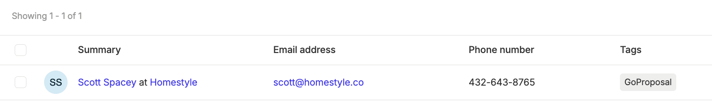 nouveau contact ajouté à Capsule depuis le Zap GoProposal