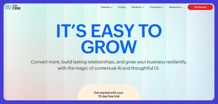 Zoho CRM website.