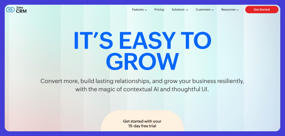 Zoho CRM website.