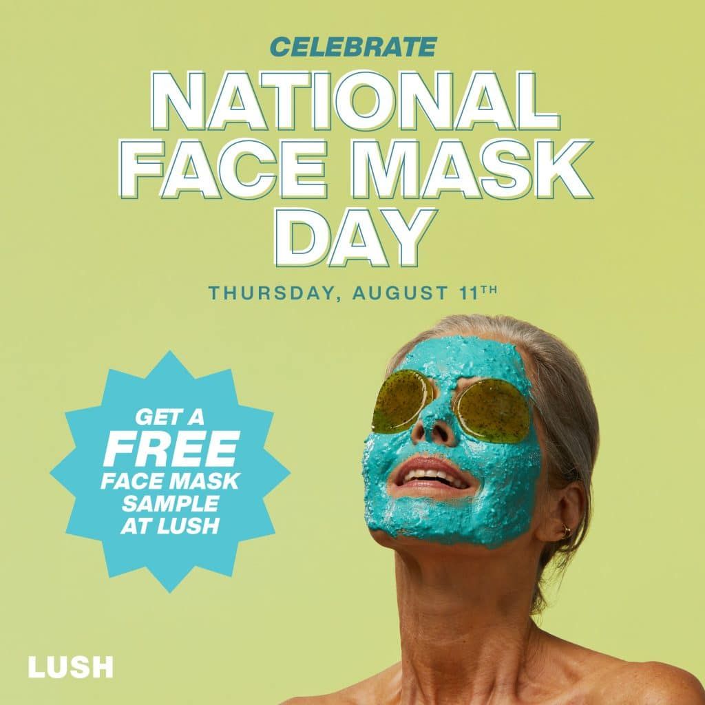 a woman is wearing a blue face mask and sunglasses .