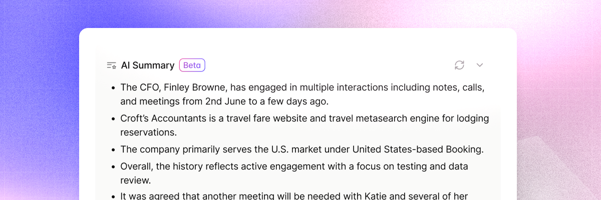 AI Summary card with bulleted points of summarized text.