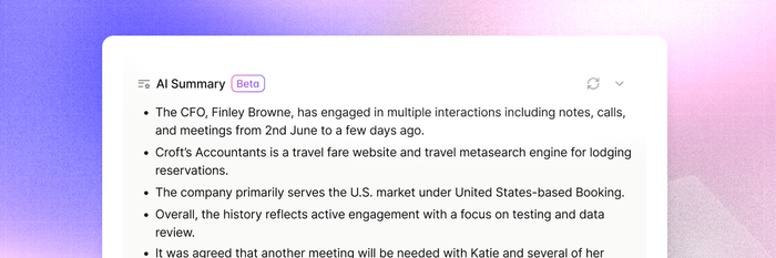 AI Summary card with bulleted points of summarized text.
