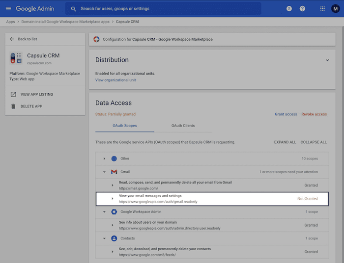 Google Workspace Marketplace scopes before