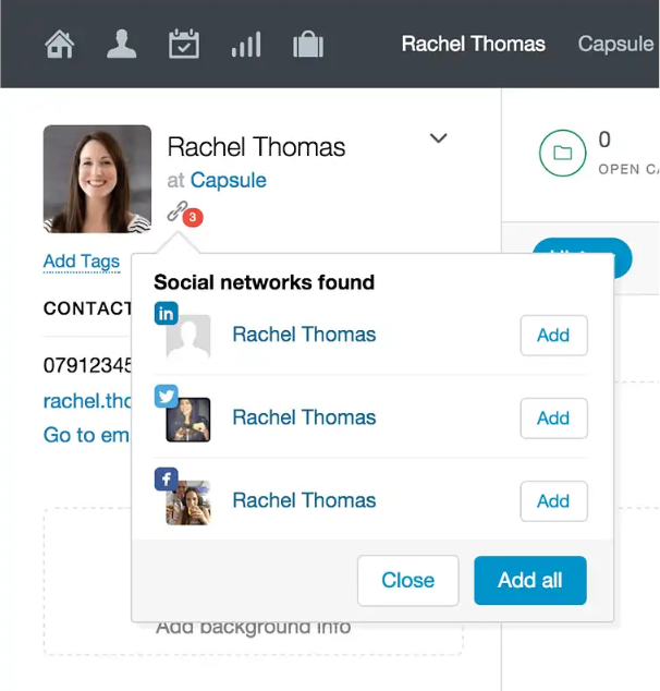 a screenshot of a social network for rachel thomas