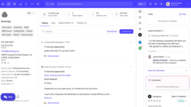 a screenshot shows a contact record in Capsule CRM