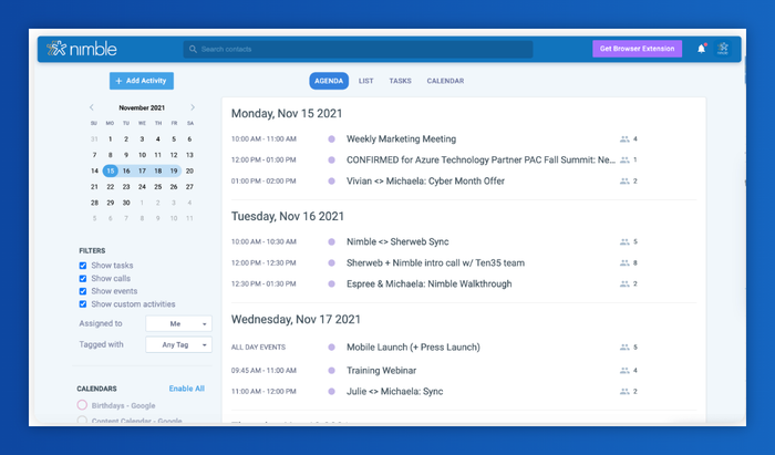 a screenshot of the nimble app showing a calendar