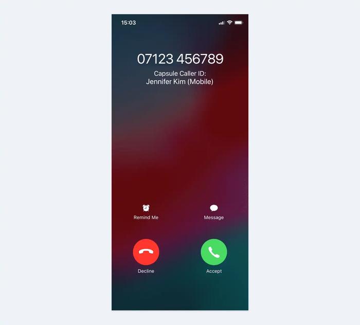 a phone screen with a call coming in from a capsule caller .