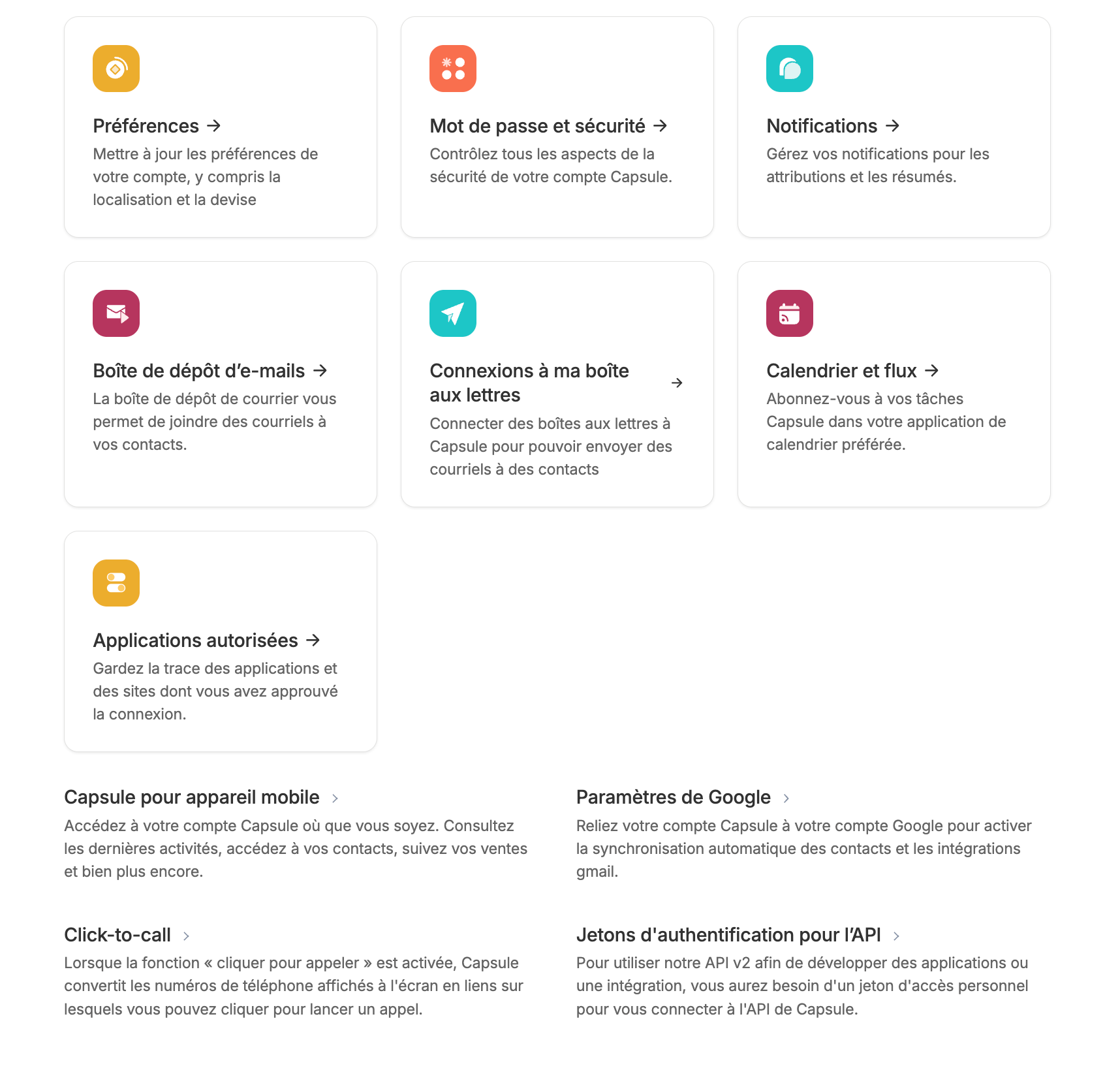 menu des préférences de l'utilisateur