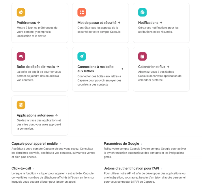 menu des préférences de l'utilisateur