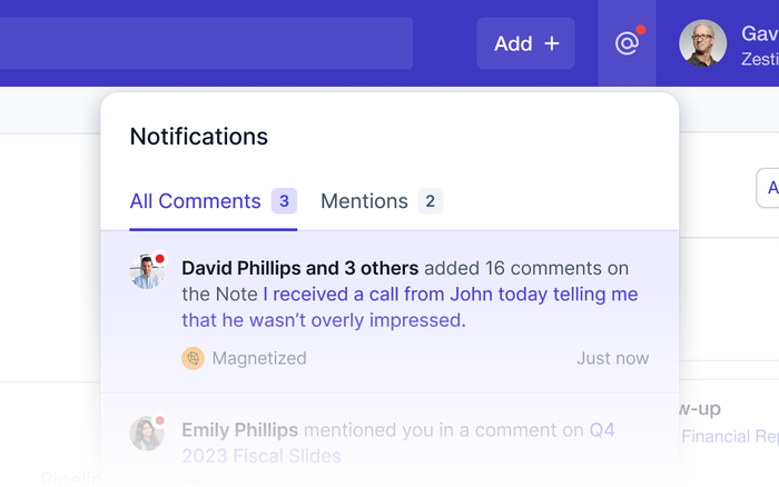 a notification from emily phillips shows that she mentioned you in a comment on q4