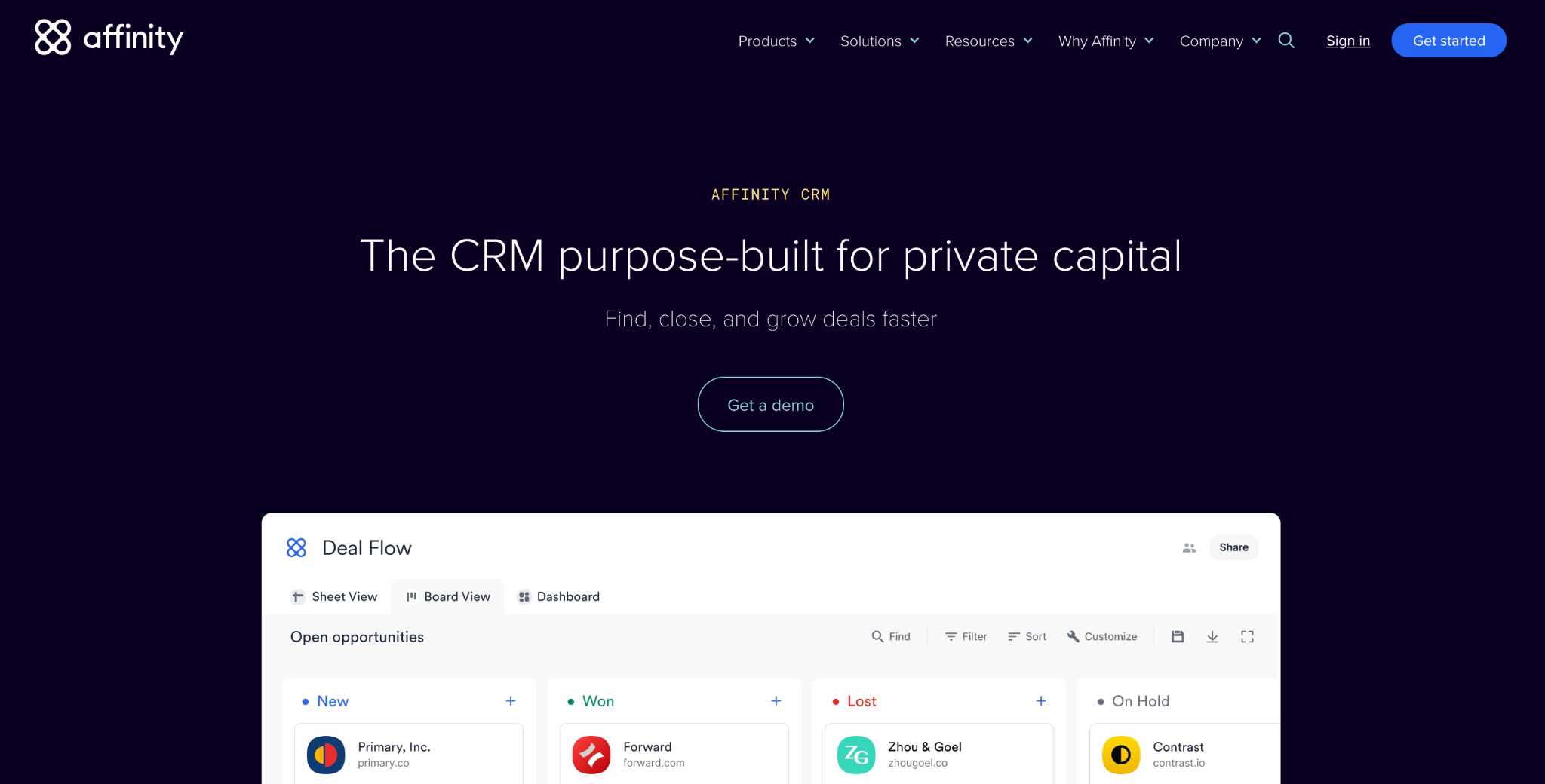 Affinity website layout