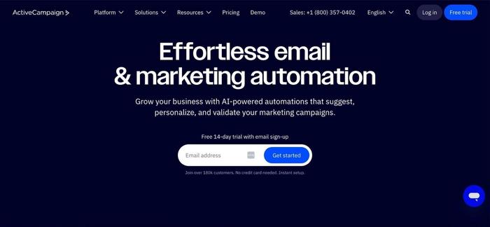 ActiveCampaign homepage