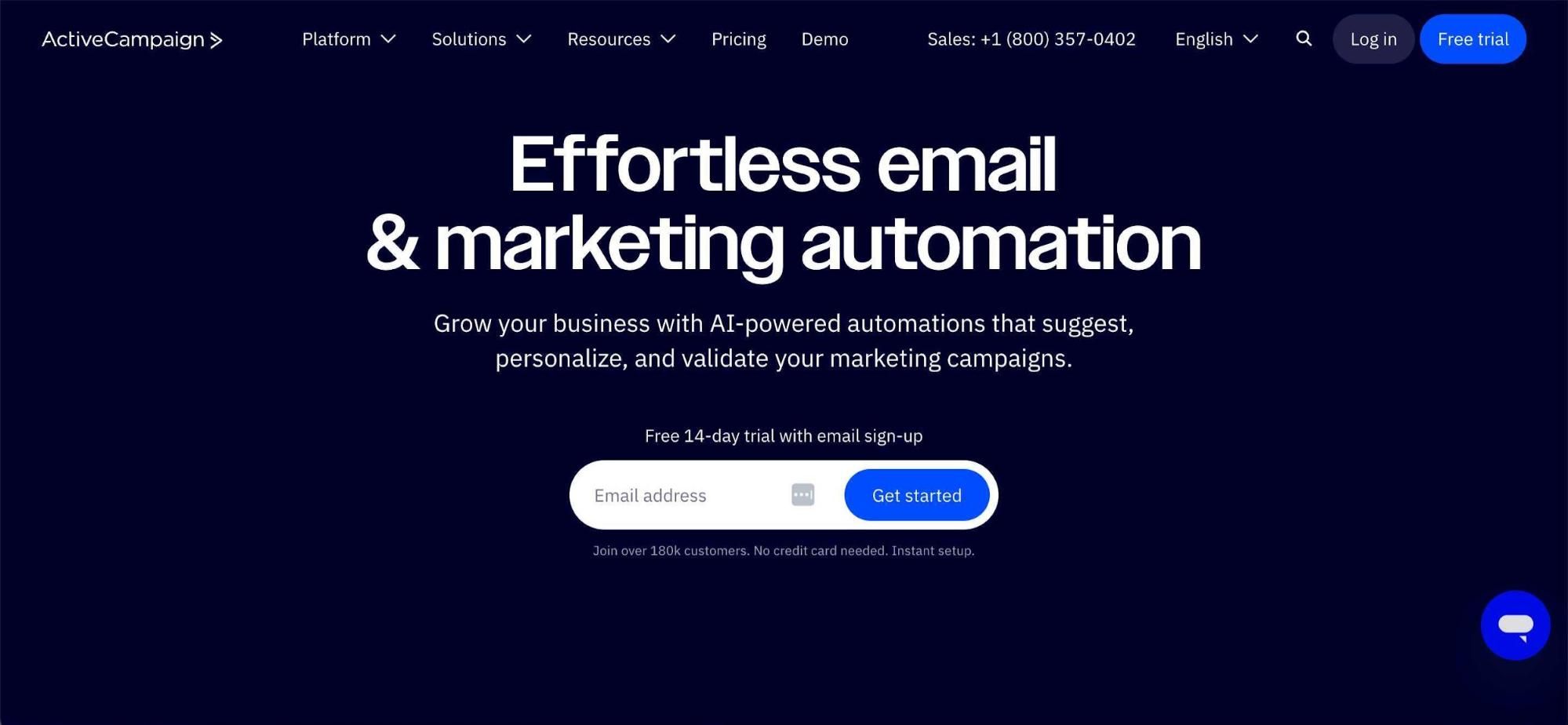 ActiveCampaign homepage