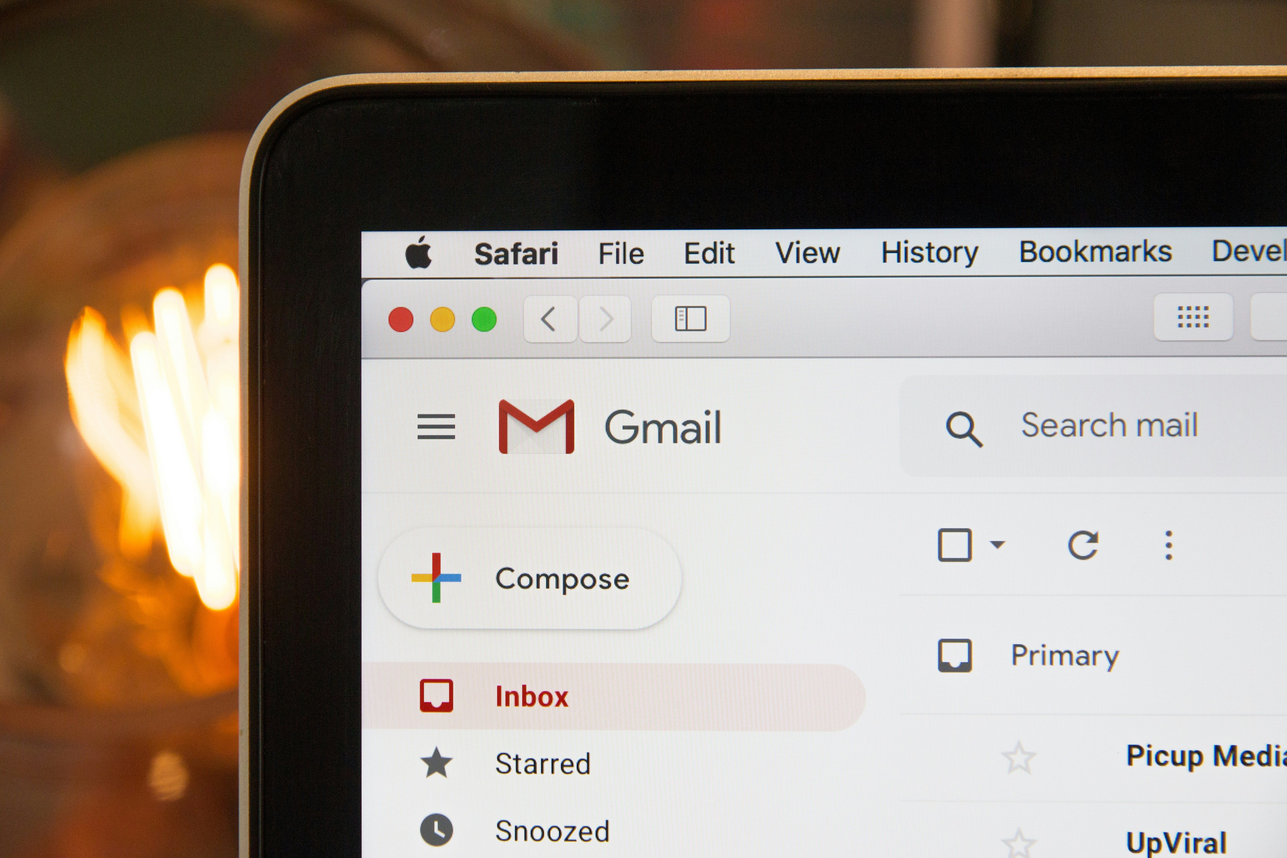 a close up of a computer screen showing an email on gmail .