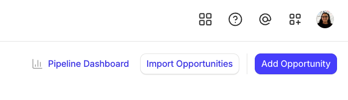 Exibindo o botão principal de oportunidades de importação