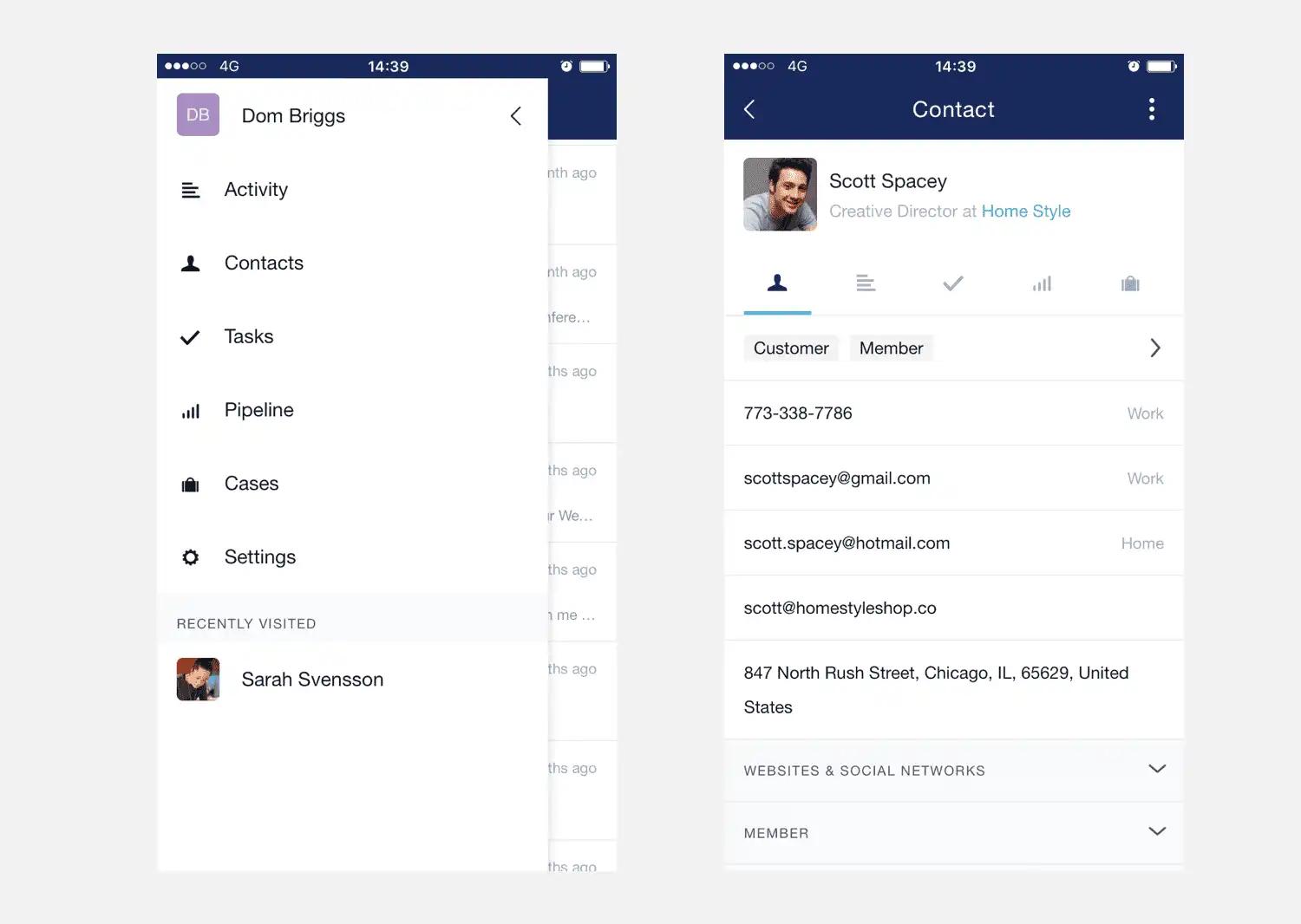 a screenshot of a contact page and a screenshot of a contact page on a phone .