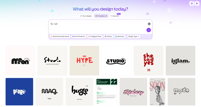 Canva's homepage.