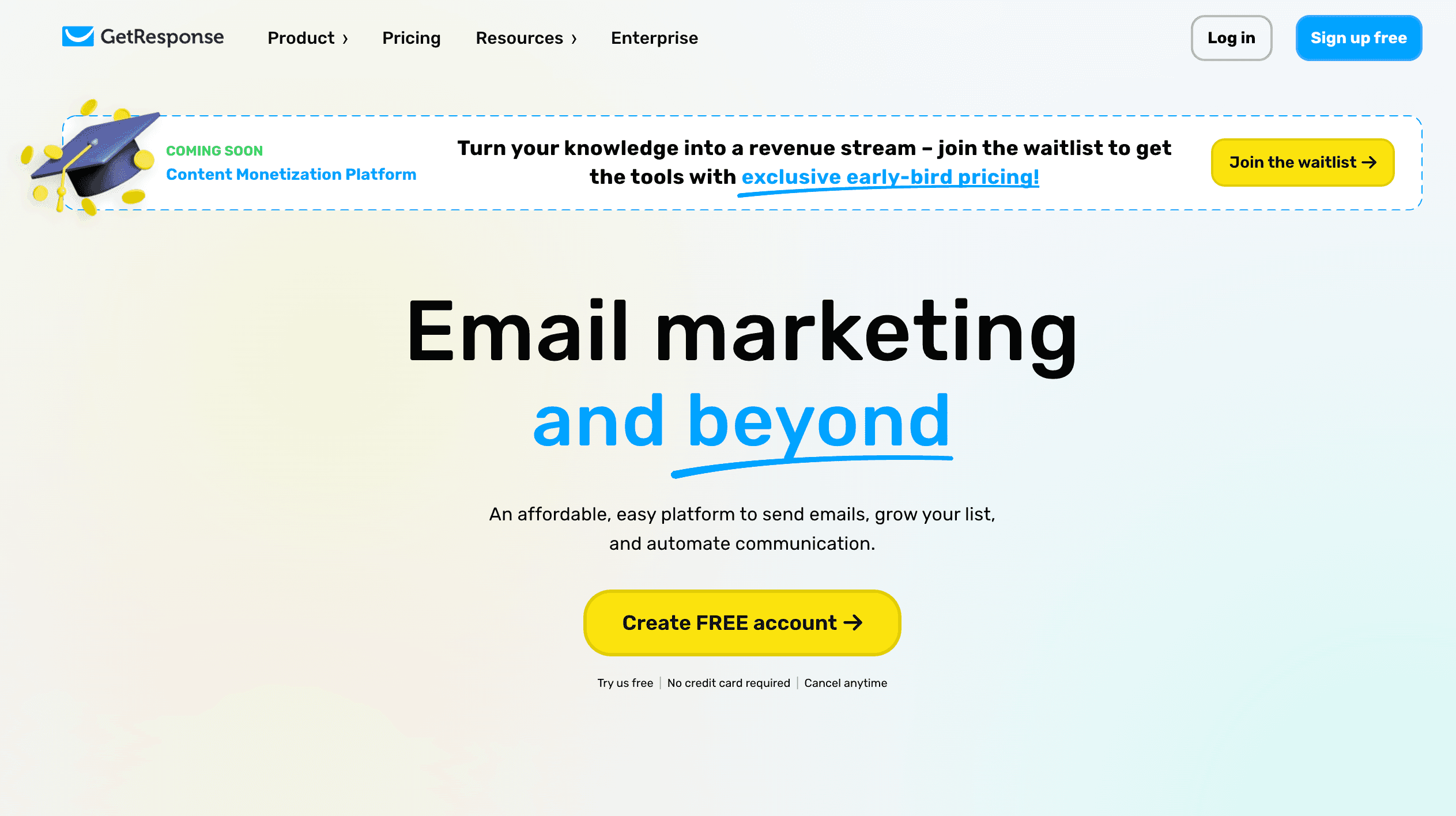 A screenshot of Get Response's website