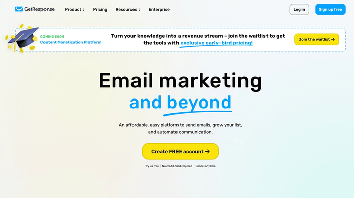 A screenshot of Get Response's website