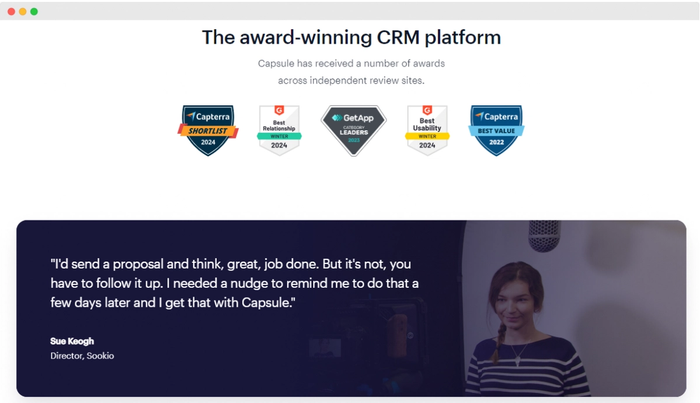 Screengrab of Capsules homepage