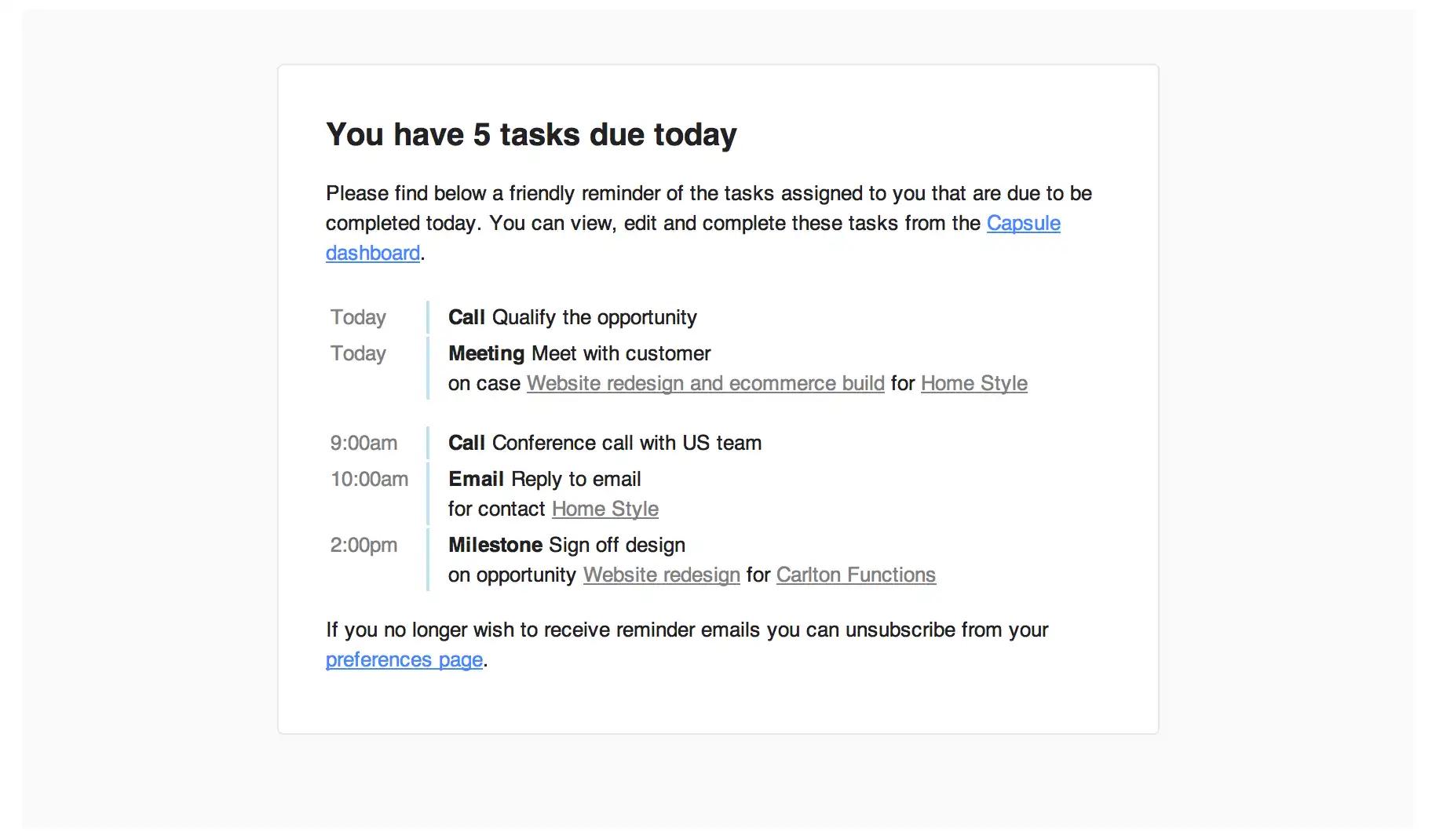 a screenshot of an email that says `` you have 5 tasks due today '' .