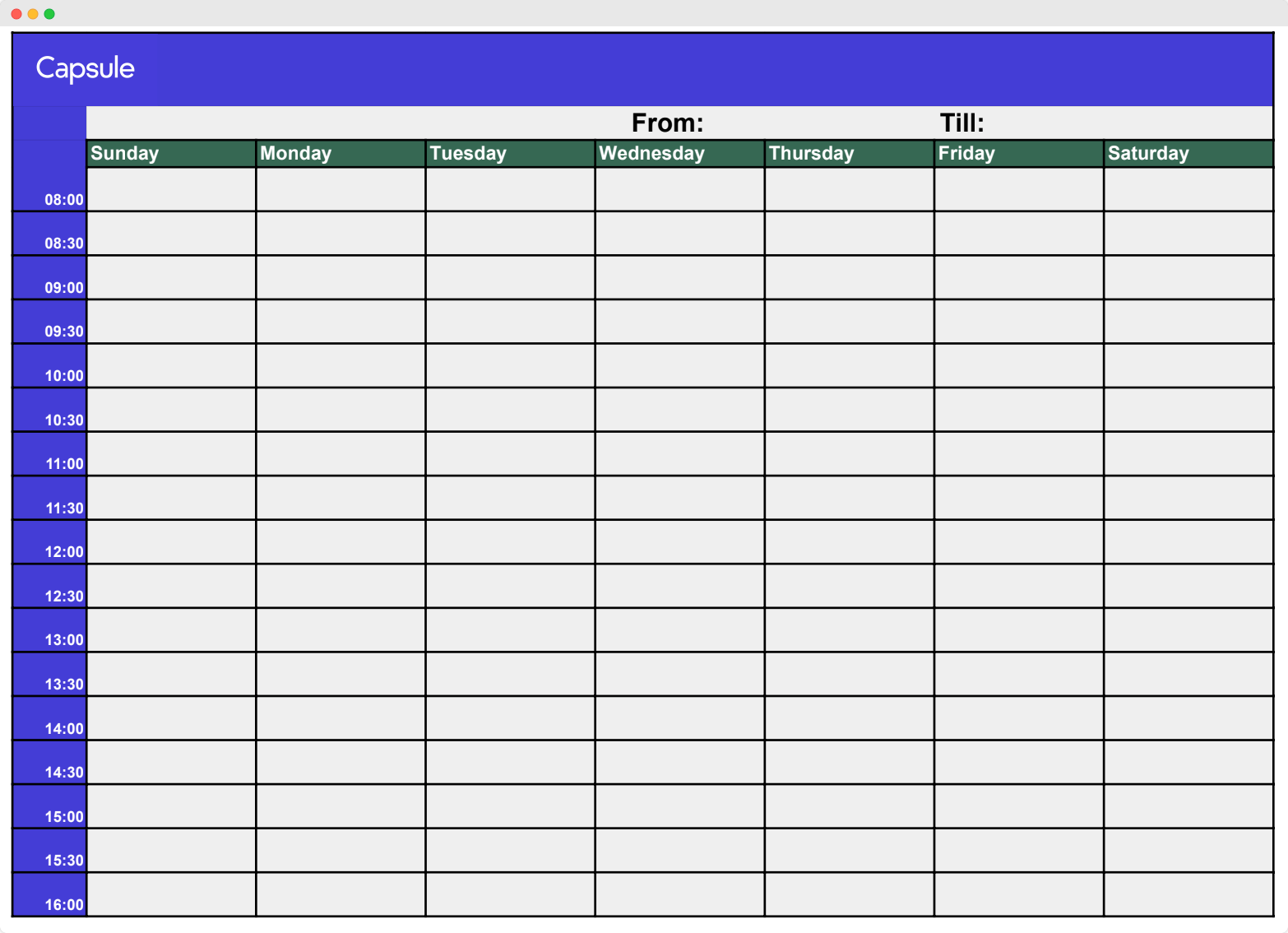 Capsule's calendar.